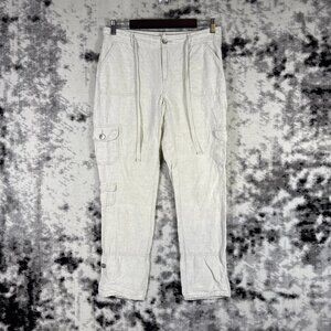 Chicos Pants Womens Size 0‎ Ivory Cargo 100% Linen Roll Up Leg Cuff Hippie